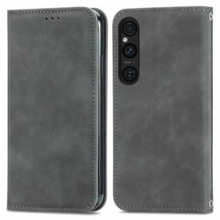 For Sony Xperia 1 V Retro Skin Feel Magnetic Flip Leather Phone Case(Grey)