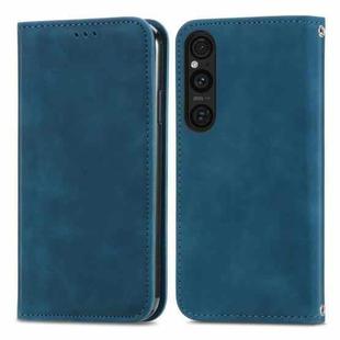 For Sony Xperia 1 V Retro Skin Feel Magnetic Flip Leather Phone Case(Blue)