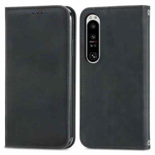 For Sony Xperia 1 IV Retro Skin Feel Magnetic Flip Leather Phone Case(Black)