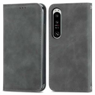 For Sony Xperia 1 IV Retro Skin Feel Magnetic Flip Leather Phone Case(Grey)