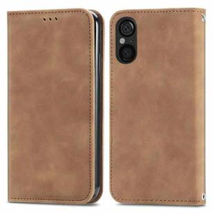 For Sony Xperia 5 V Retro Skin Feel Magnetic Flip Leather Phone Case(Brown)