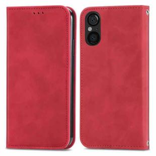 For Sony Xperia 5 V Retro Skin Feel Magnetic Flip Leather Phone Case(Red)