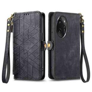 For Honor 100 Pro 5G Geometric Zipper Wallet Side Buckle Leather Phone Case(Black)