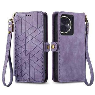 For Honor 100 5G Geometric Zipper Wallet Side Buckle Leather Phone Case(Purple)