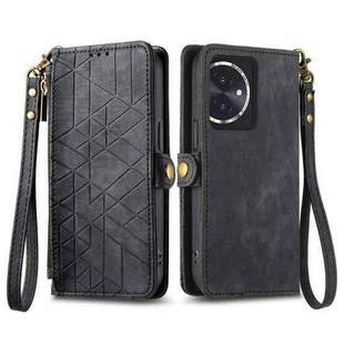 For Honor 100 5G Geometric Zipper Wallet Side Buckle Leather Phone Case(Black)