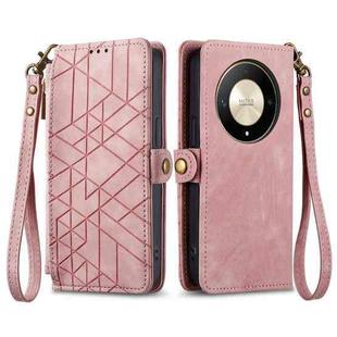 For Honor X9b Geometric Zipper Wallet Side Buckle Leather Phone Case(Pink)