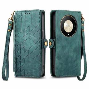 For Honor X9b Geometric Zipper Wallet Side Buckle Leather Phone Case(Green)