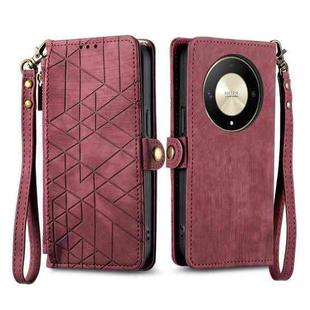 For Honor X9b Geometric Zipper Wallet Side Buckle Leather Phone Case(Red)