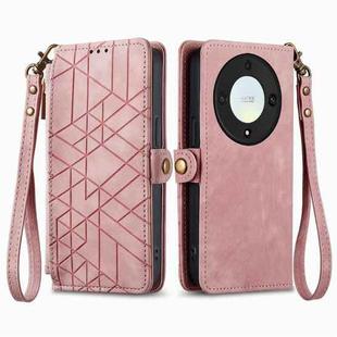 For Honor X9a Geometric Zipper Wallet Side Buckle Leather Phone Case(Pink)
