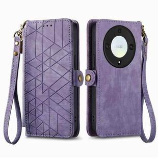 For Honor X9a Geometric Zipper Wallet Side Buckle Leather Phone Case(Purple)