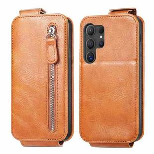 For Samsung Galaxy S24 Ultra 5G Zipper Wallet Vertical Flip Leather Phone Case(Brown)