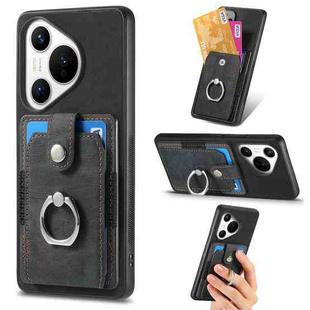 For Huawei Pura 70 Retro Skin-feel Ring Card Wallet Phone Case(Black)