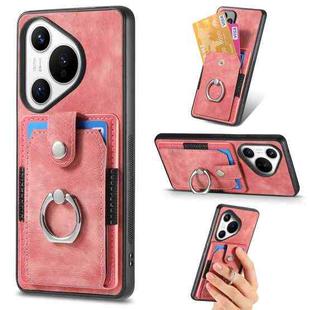 For Huawei Pura 70 Retro Skin-feel Ring Card Wallet Phone Case(Pink)