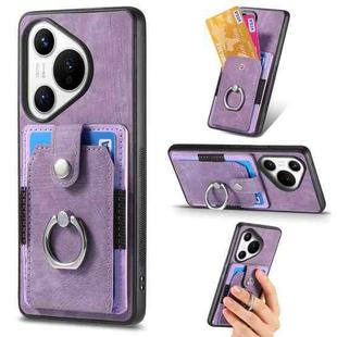 For Huawei Pura 70 Retro Skin-feel Ring Card Wallet Phone Case(Purple)