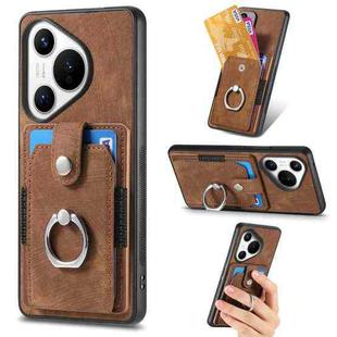 For Huawei Pura 70 Pro Retro Skin-feel Ring Card Wallet Phone Case(Brown)