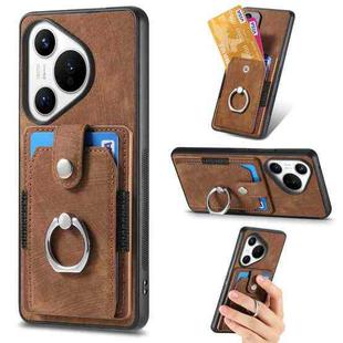 For Huawei Pura 70 Pro+ Retro Skin-feel Ring Card Wallet Phone Case(Brown)