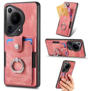 For Huawei Pura 70 Ultra Retro Skin-feel Ring Card Wallet Phone Case(Pink)