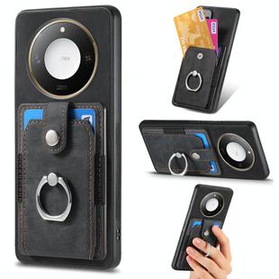For Honor X60 Retro Skin-feel Ring Card Wallet Phone Case(Black)
