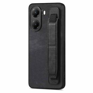 For Redmi Turbo 4 Retro Wristband Holder Leather Back Phone Case(Black)