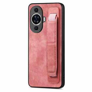 For Huawei nova 11 Retro Wristband Holder Leather Back Phone Case(Pink)