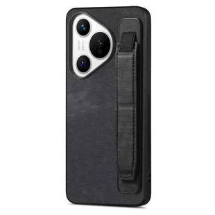 For Huawei Pura 70 Retro Wristband Holder Leather Back Phone Case(Black)