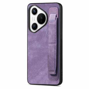 For Huawei Pura 70 Pro Retro Wristband Holder Leather Back Phone Case(Purple)