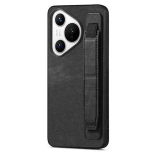 For Huawei Pura 70 Ultra Retro Wristband Holder Leather Back Phone Case(Black)