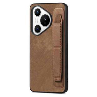 For Huawei Pura 70 Ultra Retro Wristband Holder Leather Back Phone Case(Brown)