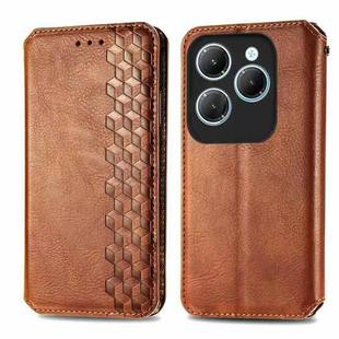 For Infinix Hot 40 4G Cubic Grid Pressed Magnetic Leather Phone Case(Brown)