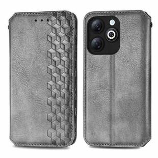 For Infinix Smart 8 Cubic Grid Pressed Magnetic Leather Phone Case(Grey)