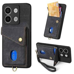 For Xiaomi Redmi Note 13 4G Retro Card Wallet Fold Leather Phone Case with Strap(Black)