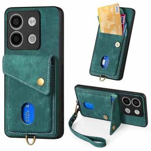 For Xiaomi Redmi Note 13 4G Retro Card Wallet Fold Leather Phone Case with Strap(Green)