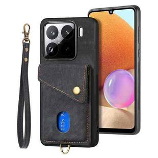 For Xiaomi 15 Retro Card Wallet Fold Leather Phone Case with Strap(Black)
