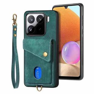 For Xiaomi 15 Retro Card Wallet Fold Leather Phone Case with Strap(Green)