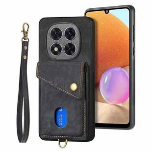 For Xiaomi Redmi Note 14 Pro+ 5G Retro Card Wallet Fold Leather Phone Case with Strap(Black)