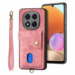 For Xiaomi Redmi Note 14 Pro+ 5G Retro Card Wallet Fold Leather Phone Case with Strap(Pink)