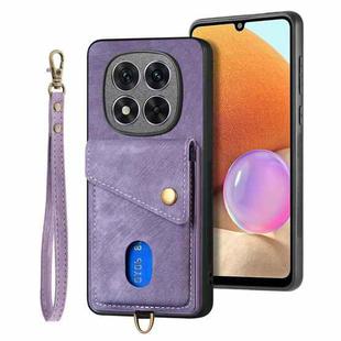 For Xiaomi Redmi Note 14 Pro+ 5G Retro Card Wallet Fold Leather Phone Case with Strap(Purple)