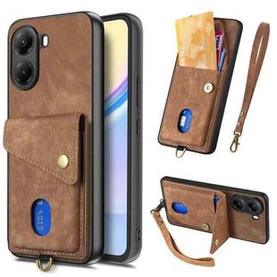 For Xiaomi Poco X7 Pro Retro Card Wallet Fold Leather Phone Case with Strap(Brown)