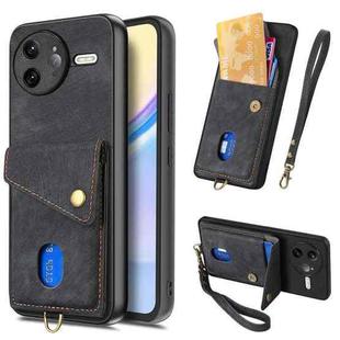 For Redmi K80 / Poco F7 Pro Retro Card Wallet Fold Leather Phone Case with Strap(Black)