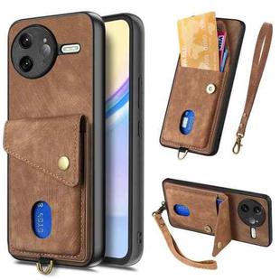 For Redmi K80 / Poco F7 Pro Retro Card Wallet Fold Leather Phone Case with Strap(Brown)