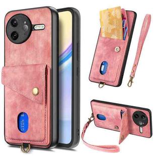 For Redmi K80 Pro / Poco F7 Ultra Retro Card Wallet Fold Leather Phone Case with Strap(Pink)