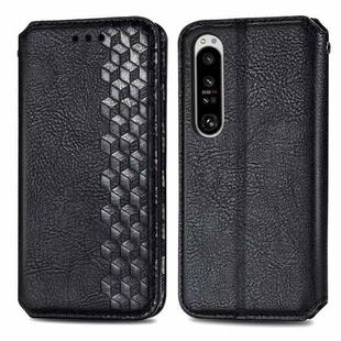 For Sony Xperia 1 IV Cubic Grid Pressed Magnetic Leather Phone Case(Black)