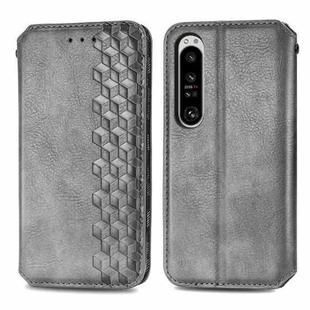 For Sony Xperia 1 IV Cubic Grid Pressed Magnetic Leather Phone Case(Grey)