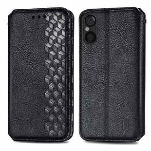 For Sony Xperia 5 V Cubic Grid Pressed Magnetic Leather Phone Case(Black)