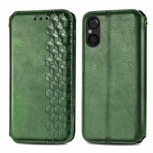 For Sony Xperia 5 V Cubic Grid Pressed Magnetic Leather Phone Case(Green)
