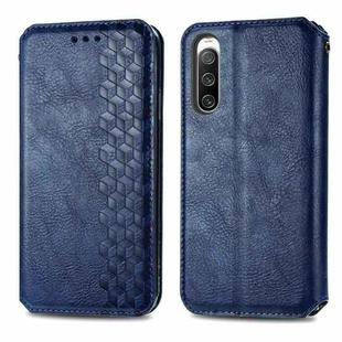 For Sony Xperia 10 IV Cubic Grid Pressed Magnetic Leather Phone Case(Blue)