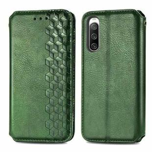 For Sony Xperia 10 IV Cubic Grid Pressed Magnetic Leather Phone Case(Green)