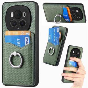 For Honor Magic6 Pro Carbon Fiber Card Wallet Ring Phone Case(Green)