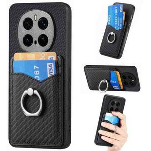 For Honor Magic7 Pro Carbon Fiber Card Wallet Ring Phone Case(Black)