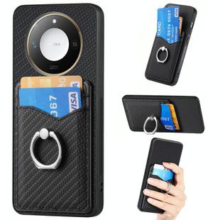 For Honor X60 Carbon Fiber Card Wallet Ring Phone Case(Black)